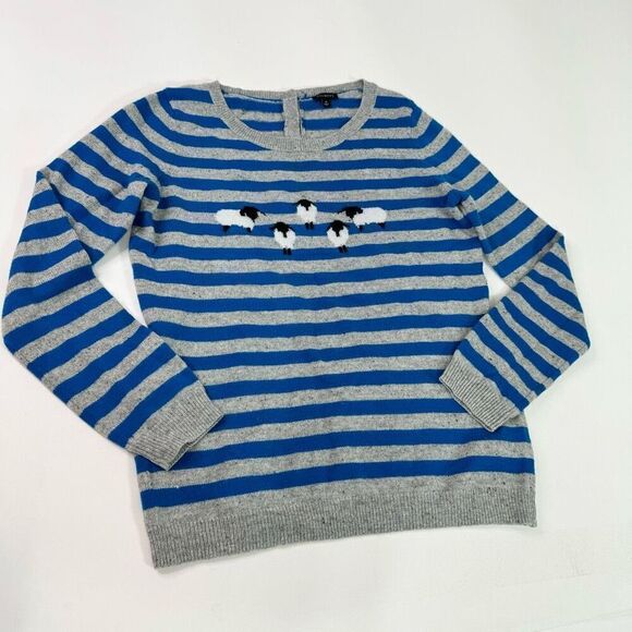 Talbots Sweater Womens Medium Sheep Blue Striped Long-Sleeve Crew Wool fall - Picture 1 of 8